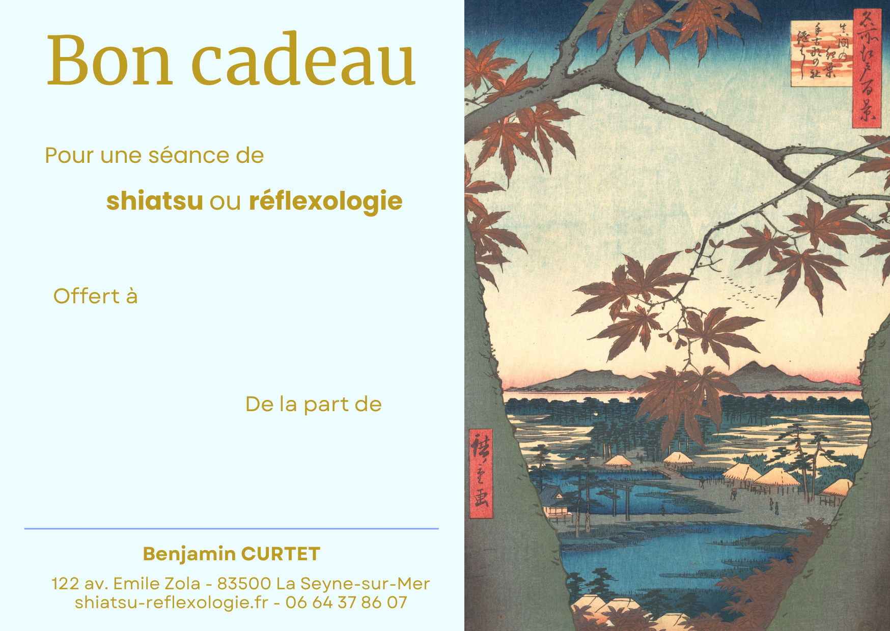 Bon cadeau shiatsu réflexologie, Toulon, PACA